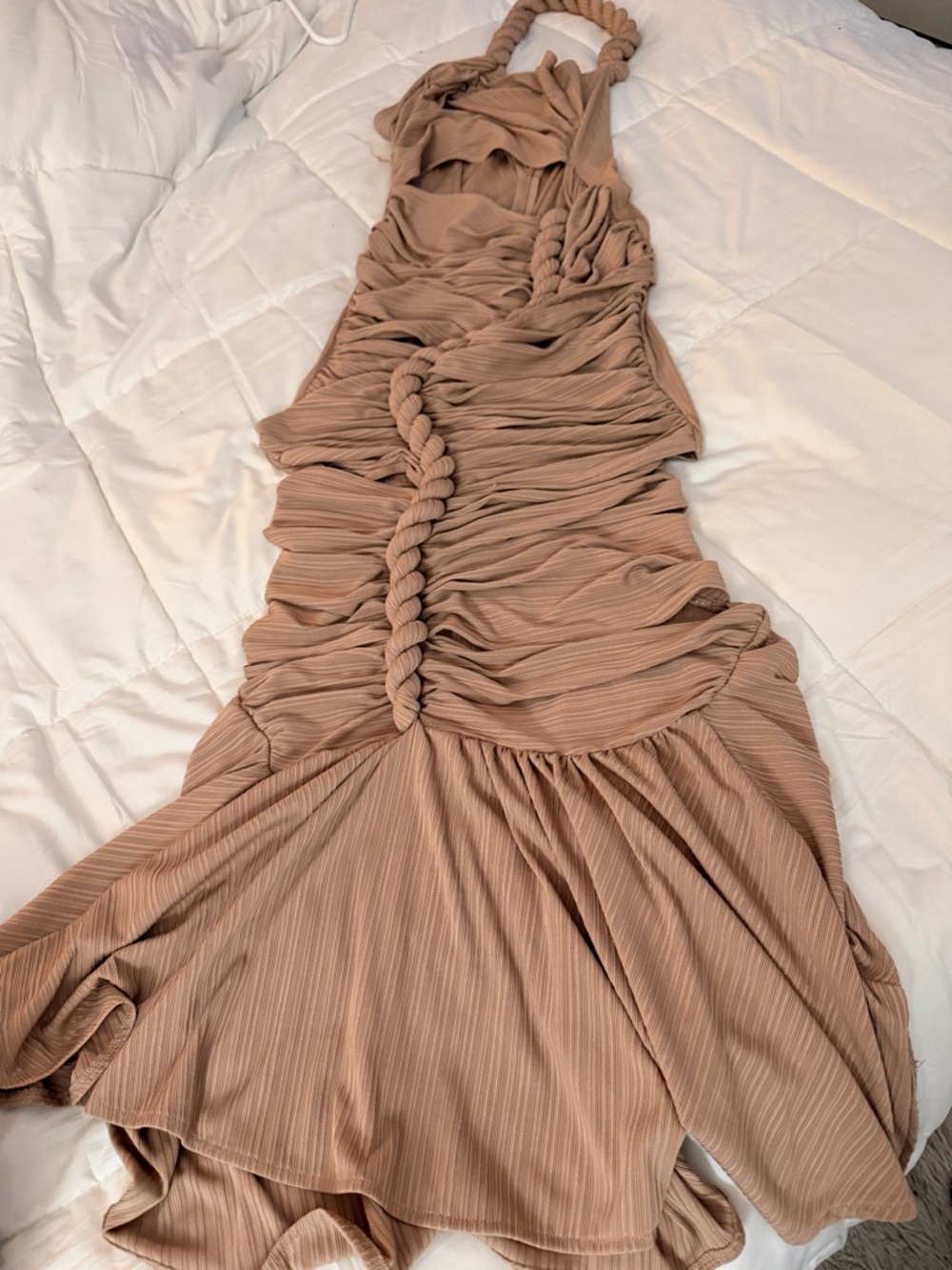Fashion Nova One-Shoulder Braided Taupe Midi Dress